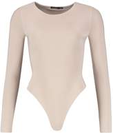Thumbnail for your product : boohoo Slinky Crew Double Layer Long Sleeve Bodysuit