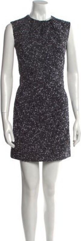Lanvin Crew Neck Mini Dress w/ Tags Lanvin Sheath Dress Grey & Metallic Raw-Edge Trim Sleeveless with Crew Neck Exposed Zip Closure at Back Designer