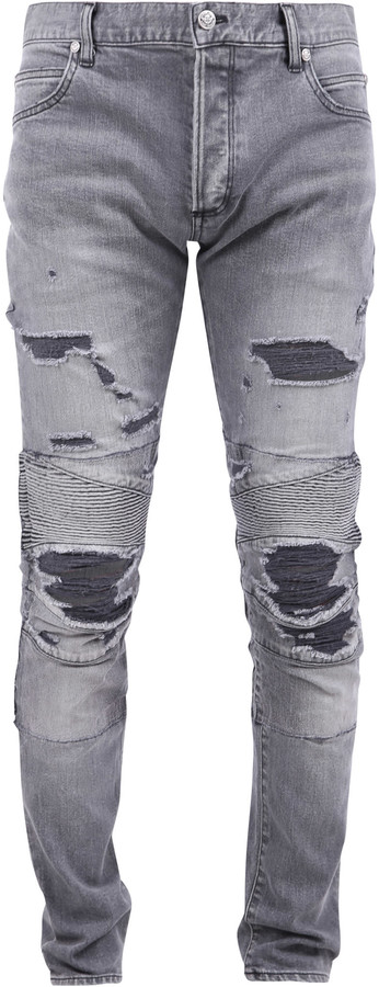 balmain grey biker jeans