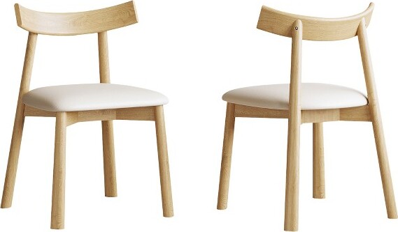 GulchesNaturalWoodPULeatherModernDiningChairSetof2withErgonomicCurvedBackrestThickCushionsNon-SlipLegPads