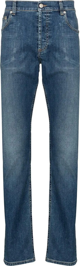 Alexander McQueen Embroidered-Logo Straight-Leg Jeans