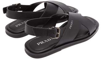 Prada Cross-strap Saffiano-leather Sandals - Mens - Black