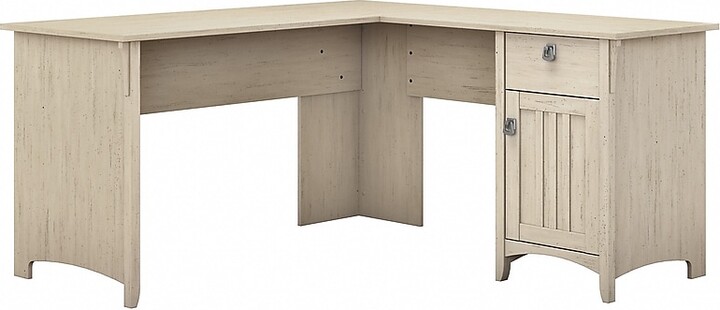 Bush Furniture Salinas 60"W L Shaped Desk with Storage, Antique White (SAD160AW-03)