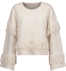 Camilla Fringed Merino Wool-Blend Cloqué Sweater