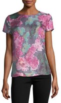 Thumbnail for your product : Floral Silk Cap-Sleeve Tee, Pink Multi