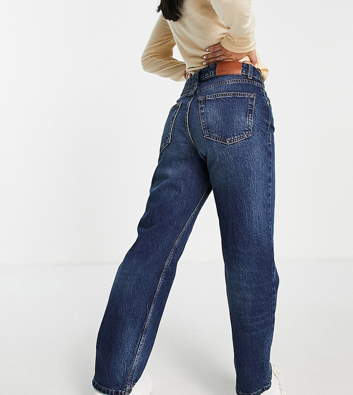 Only Petite high waist straight leg jeans in dark blue wash - ShopStyle