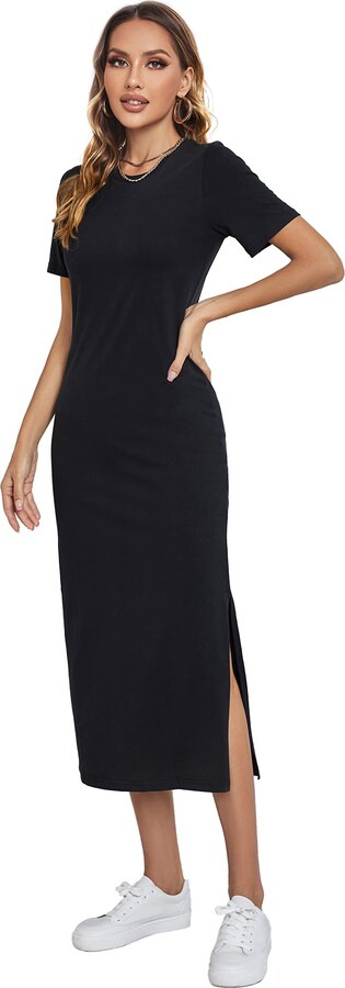 Germinate Maxi T Shirt Dress Split Women Summer Cotton Beach