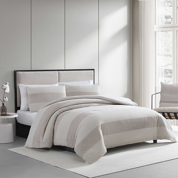 Vera Wang Chenille Waffle Stripe 3 Piece Duvet Cover Set, Queen