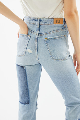 BDG High-Waisted Slim Straight Jean - Distressed Patchwork Denim