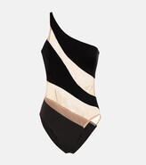 Thumbnail for your product : Norma Kamali Snake paneled mesh one-shoulder swimsuit