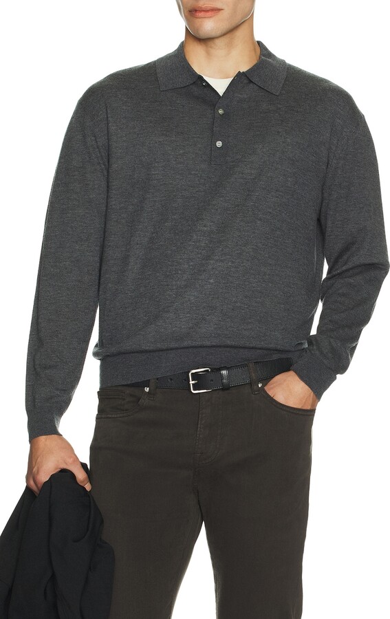 Frame Superfine Polo Sweater in Grey