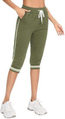 Irevial Women Athletic Pants 3/4 Length Sport Trousers Casual