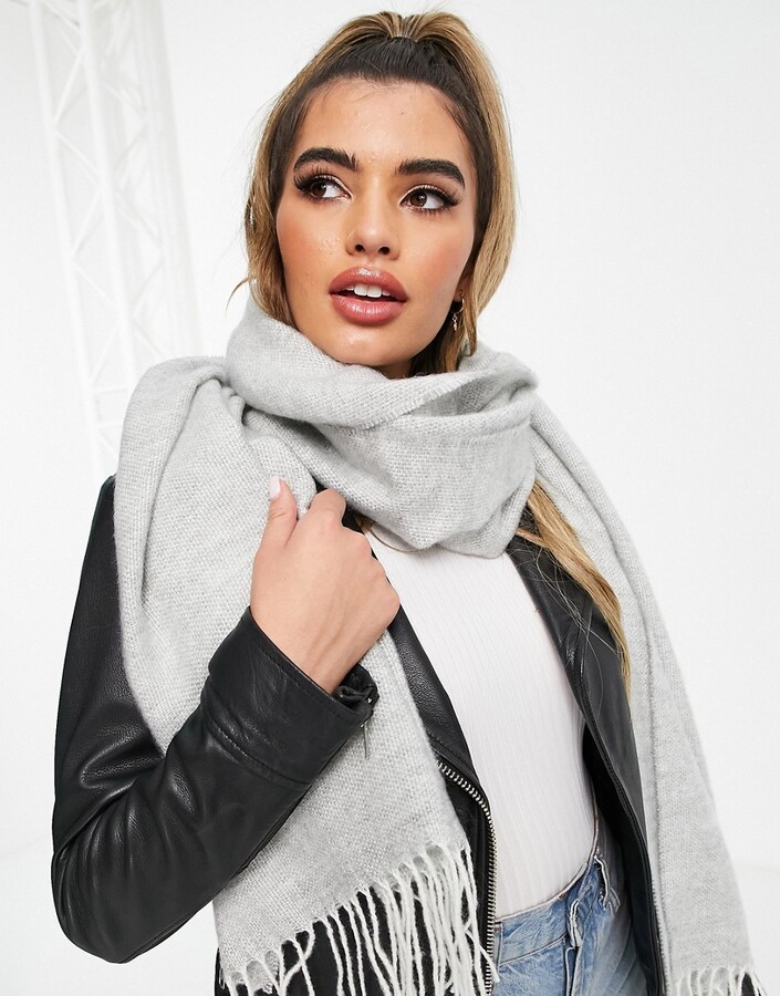 ASOS DESIGN supersoft two tone long woven scarf with tassels in ice gray -  ShopStyle Scarves & Wraps