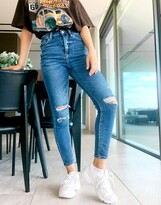 Thumbnail for your product : Stradivarius Petite super high waist ripped skinny jean in medium blue