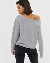 Thumbnail for your product : ASOS Design DESIGN off shoulder sweatshirt with raw edges in grey