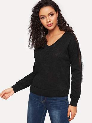 Shein Contrast Lace V-neck Sweater