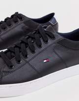 Thumbnail for your product : Tommy Hilfiger leather trainer in black with flag logo