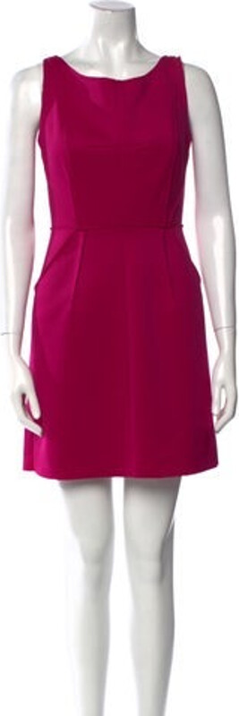 Milly Sheath Dress Pink Raw-Edge Trim Sleeveless with Bateau Neckline Exposed Zip Closure at Back Designer