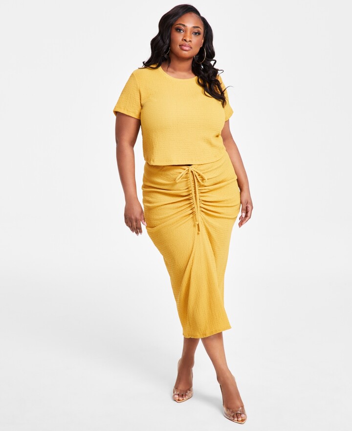Nina Parker Plus Size Textured Drawstring-Ruched Skirt