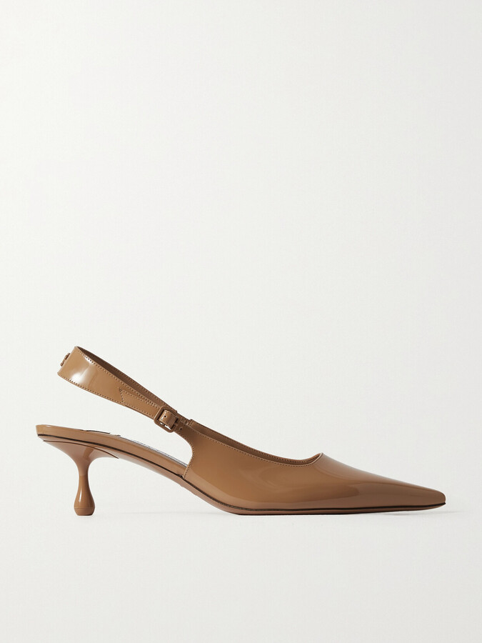 Jimmy Choo Amel 50 Logo-embellished Patent-leather Slingback Pumps - Neutrals