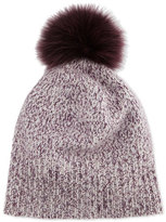 Thumbnail for your product : Sofia Cashmere Marled Cashmere Pompom Beanie Hat, Plum