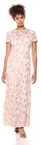 Thumbnail for your product : Alex Evenings Women's Long A-Line Rosette Dress with Short Sleeves and Sequin Detail