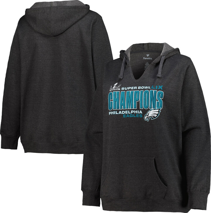 Women's Fanatics Heather Charcoal Philadelphia Eagles Super Bowl LIX Champions Plus Size Under The Lights Pullover Hoodie