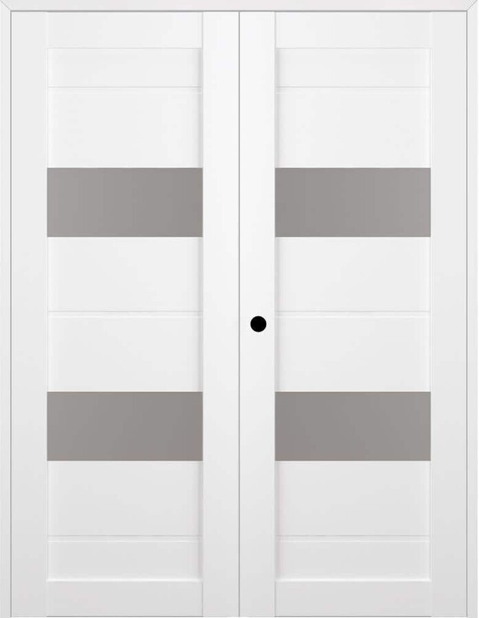 Vita 36 in. x 83.25 in. Right Hand Active 2-Lite Frosted Glass Bianco Noble Wood Composite Double Prehung French Door
