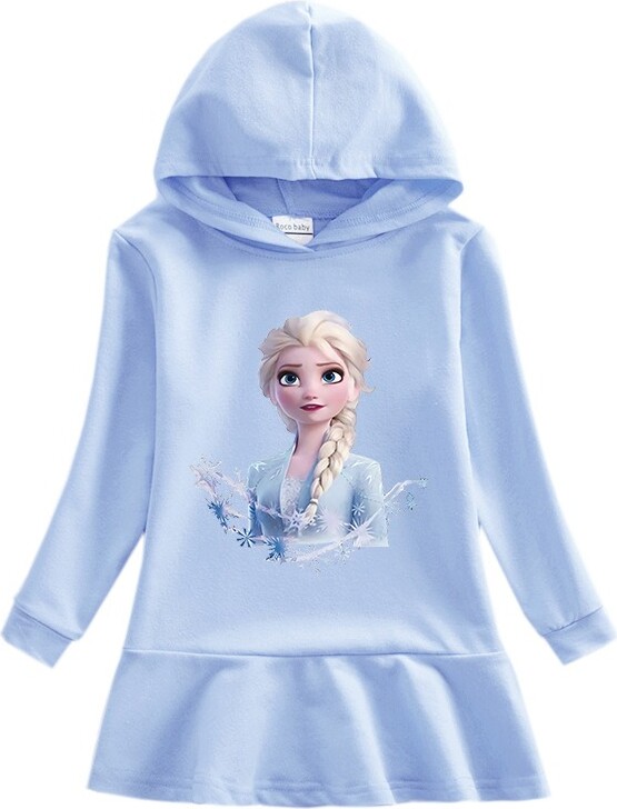 2025 New Disney Quality Cotton Autumn Girls Dress Clothing for Children Pink Long Sleeve Kids Bluey Frozen Elsa Clothes Hooded