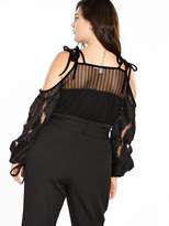 Thumbnail for your product : Lost Ink Plus Cold Shoulder Top With Appliqué Sleeve - Black