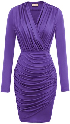 GRACE KARIN Women V-Neck Ruched Hips-Wrapped Bodycon Cocktail Prom Dress 