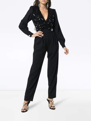 Alessandra Rich sequin embellished lace wool blend jumpsuit