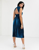 Thumbnail for your product : ASOS DESIGN sleeveless high neck pleated open back velvet midi dress