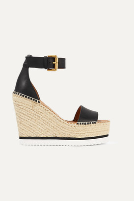 See by Chloe Leather Espadrille Wedge Sandals - Black