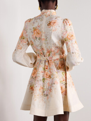 【Zimmermann】Illustration floral linen minidress ZIMMERMANN Illustration pleated floral-print linen and silk