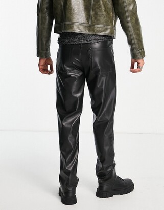 ASOS DESIGN dad fit jeans in black leather look