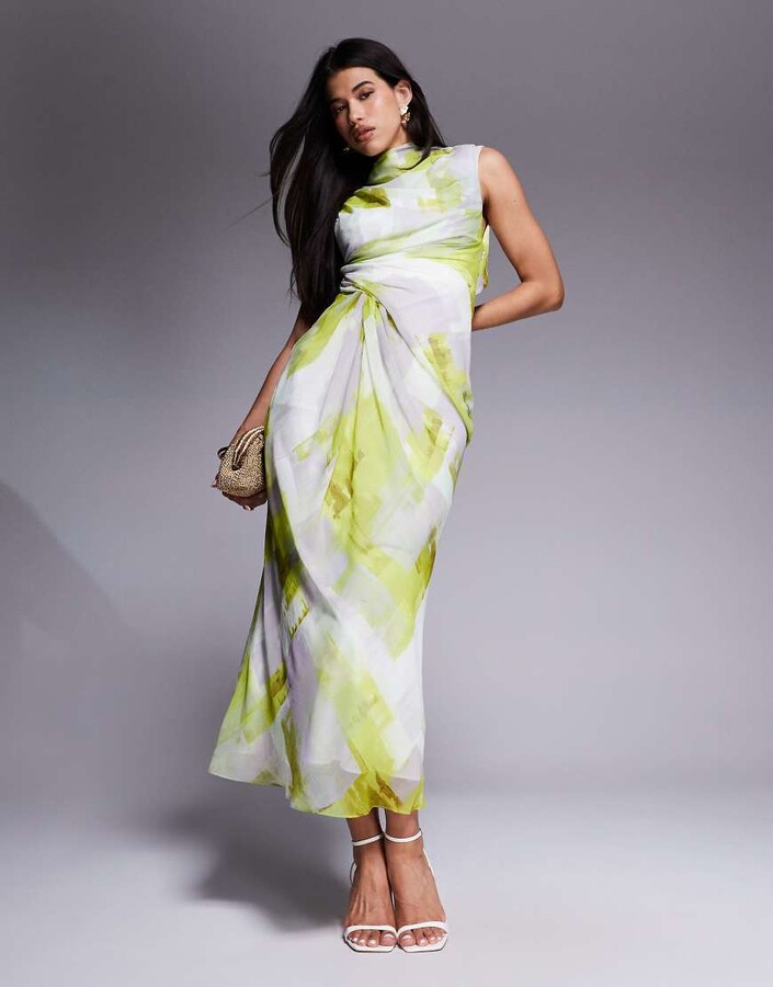 ASOS DESIGN high neck drape front maxi dress in abstract print