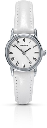 Sekonda Ladies' Quartz Watch with White Dial Analogue Display and White Leather Strap 4483.27