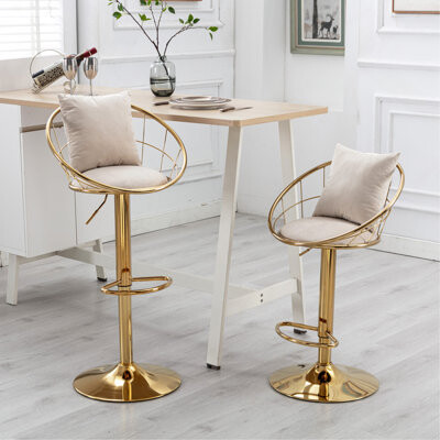 Latitude Run Rose Red Velvet Bar Chair Pure Gold Plated Unique Design 360 Degree Rotation. Adjustable Height Suitable For Dinning Room And Bar Set Of 2