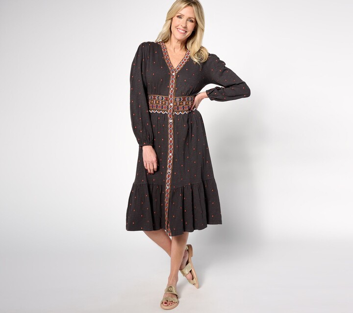 Denim & Co. Canyon Retreat Petite Button Front Midi Dress