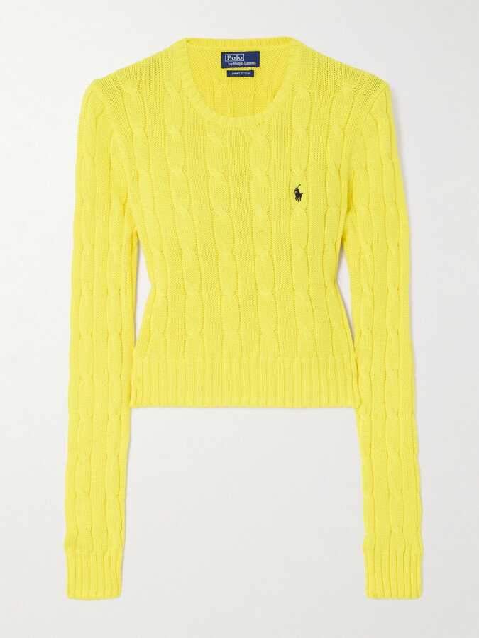 Polo Ralph Lauren Logo-embroidered Cropped Cable-knit Cotton Sweater - Yellow