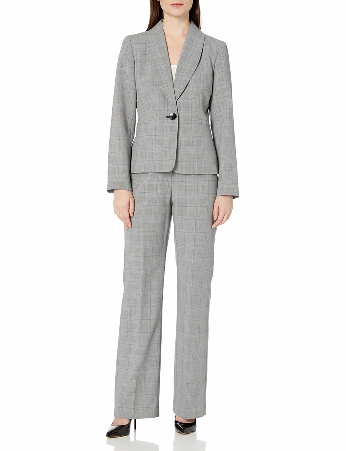 Le Suit Womens 1 Button Shawl Collar Pant Suit 