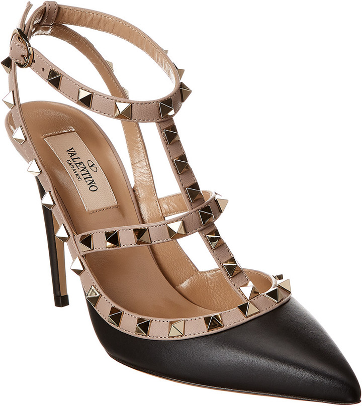 valentino rockstud caged 100 leather ankle strap pump