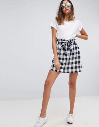 ASOS Button Through Gingham Linen Mini Skirt