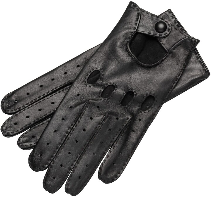 Mens Fingerless Driving Soft Leather Driving Gloves By Lorenz Brown/White New L