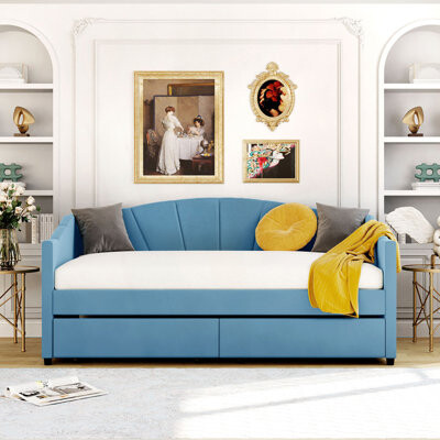 Upholstered Daybed Twin Size With Two Drawers, Guest Bed
