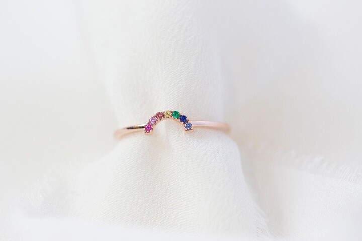 Etsy Ready-To-Ship - Mini Rainbow Ring 14K Rose Gold Sapphire Handmade Jewellery