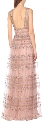 Costarellos Embroidered tulle gown