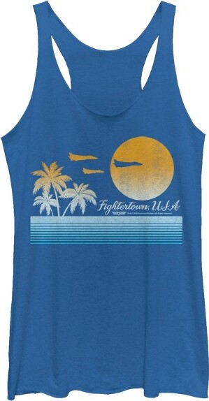 Top Gun Women'sTopGunRetroLandscapeFightertown,USARacerbackTankTop-RoyalBlueHeather-2XLarge