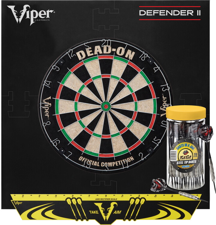 Viper Dead-On Sisal Dartboard, Defender II Dart Surround, Jar of 20 Darts and Viper Edge Throwline